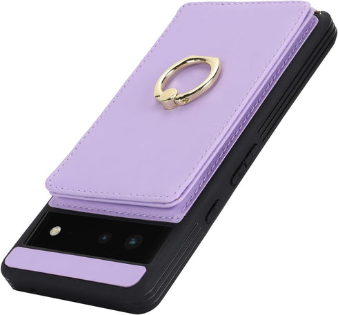 for Google Pixel 6 Case with Card Holder and Strap for Women,Crossbody Lanyard,Ring Stand,Snap Clasp,Phone Wallet Cases 6.4 inch(Purple)......