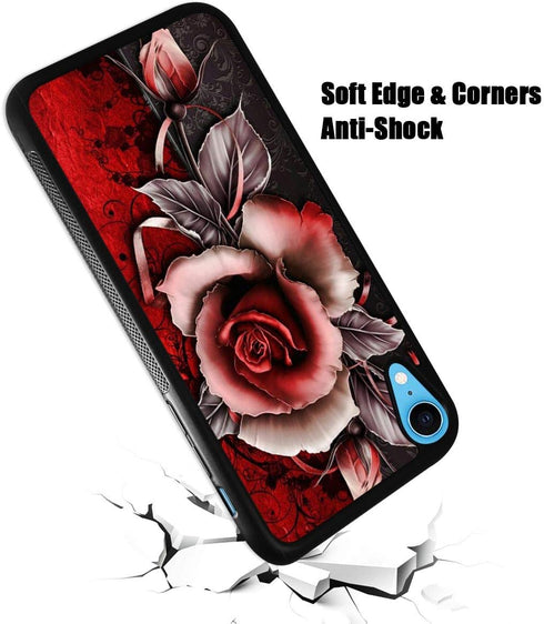 for iPhone Xs, iPhone X, Durable Protective Soft Back Case Phone Cover, HOT12404 Red Rose...