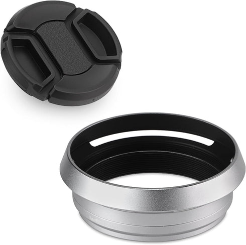 Haoge LH-X53W 3in1 Lens Hood with Adapter Ring with Cap Set for Fujifilm x100vi Fuji FinePix X70 X100 X100S X100T X100F X100V Camera Silver replac...