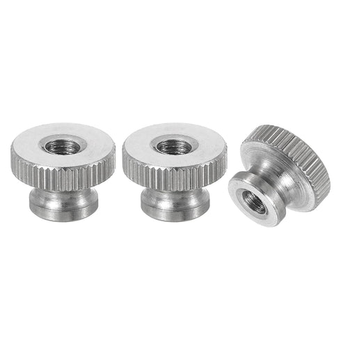 uxcell Knurled Thumb Nuts, 3Pcs M4 x D12mm x H8mm Stainless Steel Round Knobs Fasteners Through Hole Hand Screw Nut Silver for 3D Printer Parts, M...