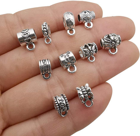 WOCRAFT 100 pcs Clasp Bail beads Charms,Bail Tube Beads, Loose Spacer Bead,Bead Hanger Charm for Jewelry Making DIY Necklace Bracelet...
