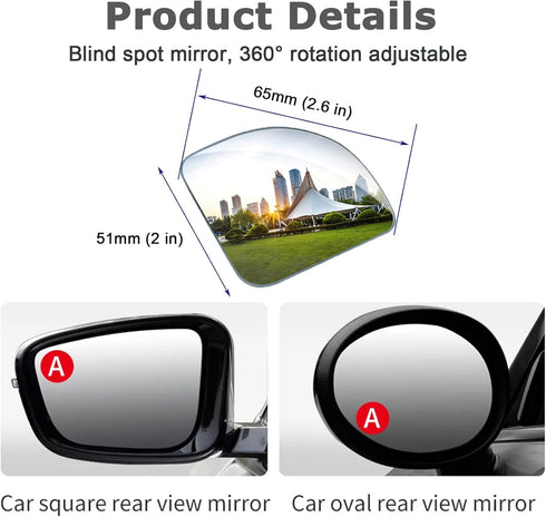 Blind Spot Mirror, Fan Shape Blind Spot Mirror, Upgrade HD Glass Wide Angle Fan Shaped Mirror, Frameless 360° Adjustable Convex Rear View Mirror f...