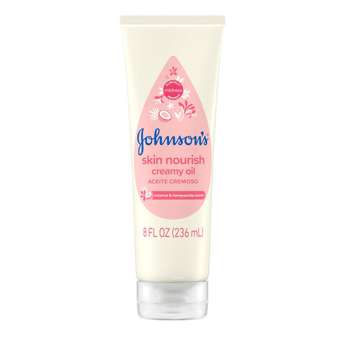 Johnson's Skin Nourish Creamy Baby Oil for Dry Skin with Coconut & Honeysuckle Scent, Rich & Creamy Baby Body Oil Moisturizes for 24 Hours & Helps...