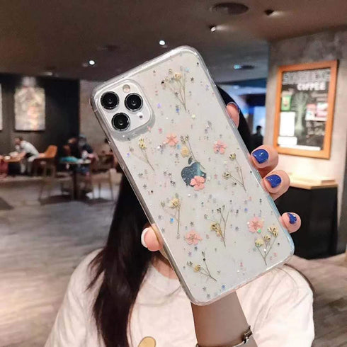 YTanazing Flower Case for iPhone 12 Pro Max Cute Case Real Flower Glitter Floral Design Slim Shockproof Soft Flexible Clear TPU Back Phone Cove fo...