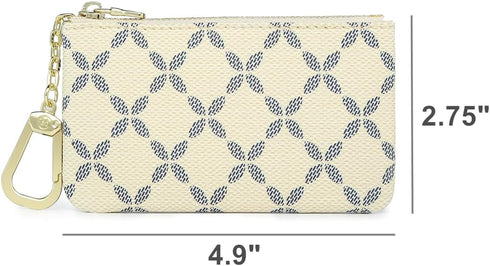 Luxury Zip Key Chain Pouch | Mini Coin Purse Wallet Card Holder with Clasp | for Men Women (Cream)...