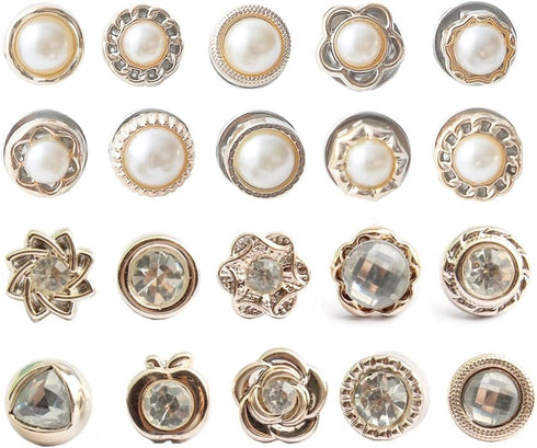20Pcs Women Shirt Brooch Buttons Pearl No Sew Button Pins Safety Rhinestones Mini Brooch Pins Cover up Button(Rhinestone and pearl buttons)...