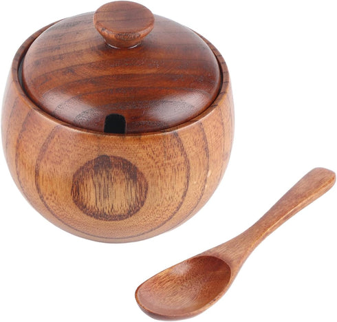 Hapivida Wood Salt Box Spice Jar, Wooden Salt Cellar with Lid and Spoon Pepper Sugar Bowl Seasoning Container Holder for Kitchen Serving...