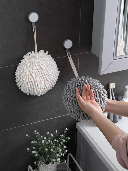 Sophie & Panda Fuzzy Ball Towel (Set of 2) White and Gray - Dry Your Hand Instantly conveniently with This Creative Bath Towel Set Decorative Towe...