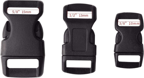 JIAKAI 60 pcs -5/8, 1/2, and 3/8 inch Black Plastic Contoured Side Release Buckles For Paracord Bracelets(20 Each)...