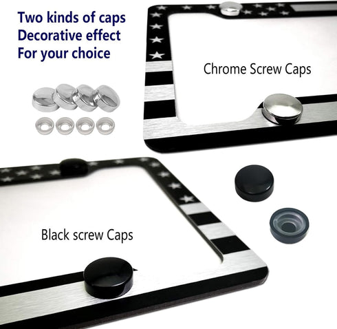 AOOTF American Flag License Plate Frame - USA Aluminum Metal License Plate Cover Auto Car Truck Tag Holder Thin Blue Line Black and White Stripes ...