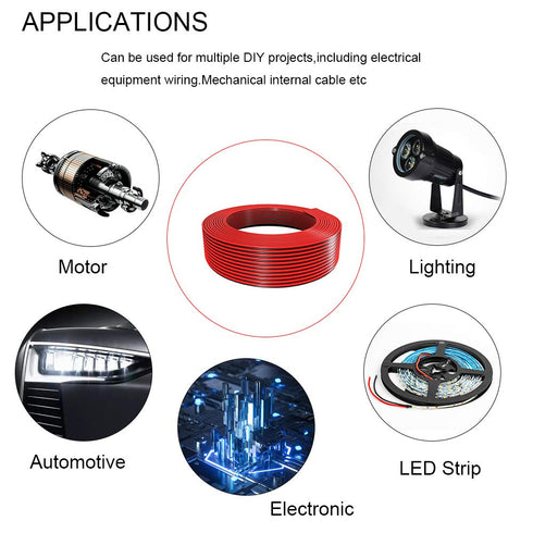 BTF-LIGHTING 32.8ft/10m 2 Pin 20AWG LED Strip Light Ribbon Electrical Extension Cable Wire Red Black Stand Connection 2 Conductor Wire Line Cord f...