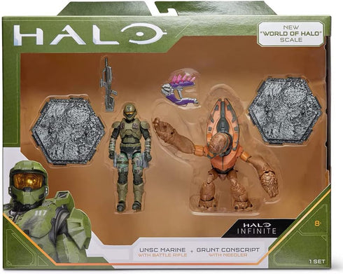 Halo Infinite: World of Halo USNC Marine with Battle Rifle & Grunt Conscript with Needler Figures...