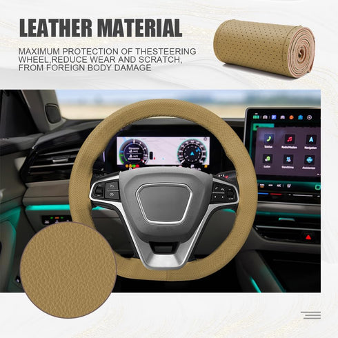 Steering Wheel Cover, Leather Steering Wheel Cover, Breathable Steering Wheel Cover, Hand Sewing Steering Wheel Cover for Most Cars Trucks SUVs (F...