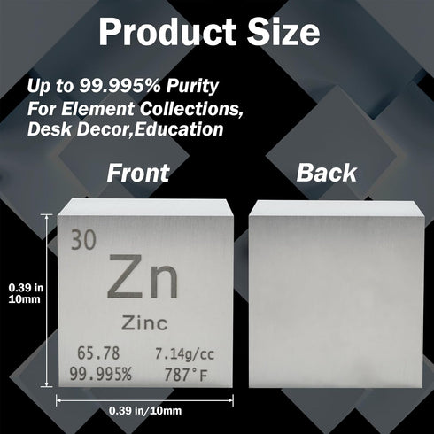 Zinc Cube Metal Density Cubes Pure Metal High Density Element Cube for Element Collections Lab Experiment Periodic Table Collection DIY Teacher Sc...