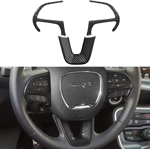 Carbon Fiber Steering Wheel Trim for for Dodge Durango 2014-2021, Dodge Charger Challenger 2015-2021, Jeep Grand Cherokee SRT8 2014-2021 Steering ...