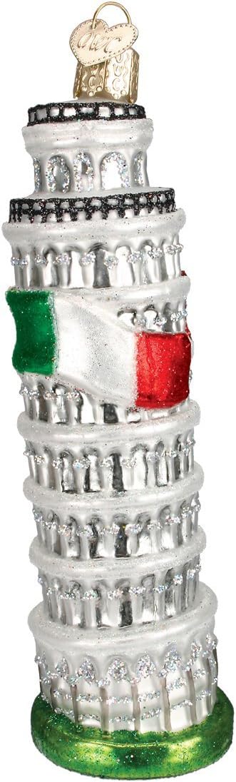 Old World Christmas Glass Blown Ornament with S-Hook and Gift Box, Location Collection (Leaning Tower of Pisa)...