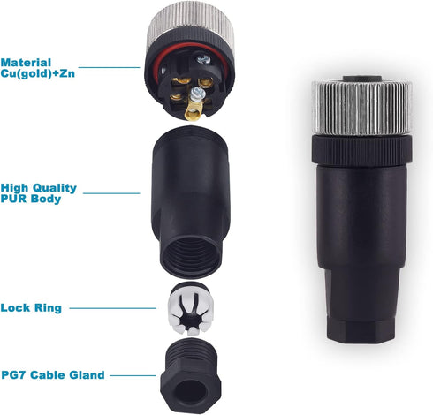 M12 5 Pin Male & Female Socket Panel Aviation Wire Connector,12mm Industrial Circular Connector, Outdoor Waterproof IP67...