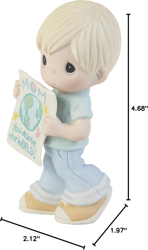 Precious Moments "Mom, You Deserve The World Hand-Painted Porcelain Figurine - 203006, Unique Mother's Day, Birthday, and Holiday Decor Keepsake...