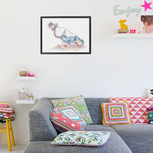 FREEBLOSS 11CT Cross Stitch Kit Drift Bottle Pattern Stamped Cross Stitch Kits for Beginners Embroidery Kit Counted Cross Stitch Kit with Instruct...