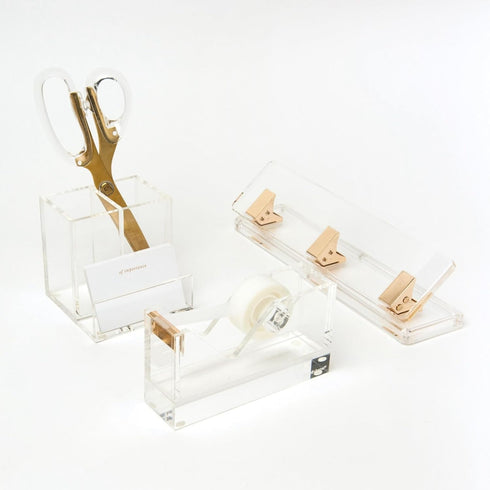 russell+hazel Acrylic Tape Dispenser, Clear with Gold-Toned Hardware, 1-13/16” x 6” x 3-3/8” (31734)...