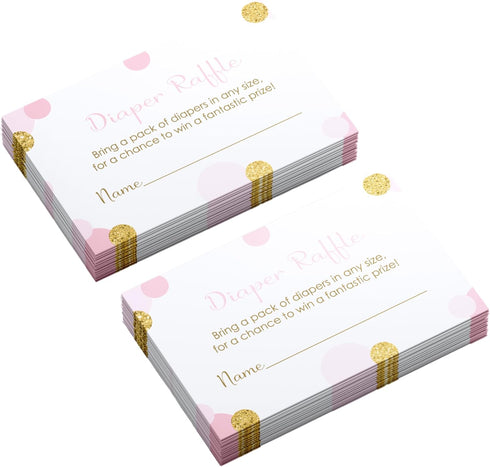 Paper Clever Party Pink and Gold Diaper Raffle Tickets - 25 Pack - Fun Baby Shower Game for Girls - Raffle Invitation Insert Cards for Prizes...