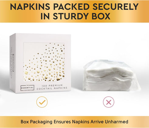 Stylish Gold Cocktail Napkins, 100 Disposable Party Napkins, Gold Dessert Napkins, 3-Ply, 5x5 Inch White and Gold Napkins, Disposable Wedding Cock...