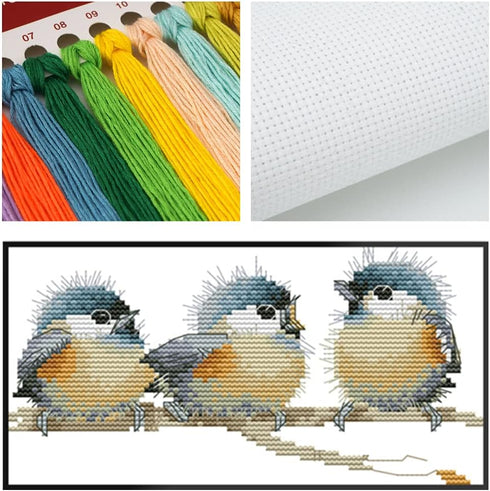 OHAOLYLE Cross Stitch Kits, Stamped Cross Stitching Kits Preprinted for Beginners DIY 11CT Hand Needlework Kits Embroidery Starter Kits Three Bird...