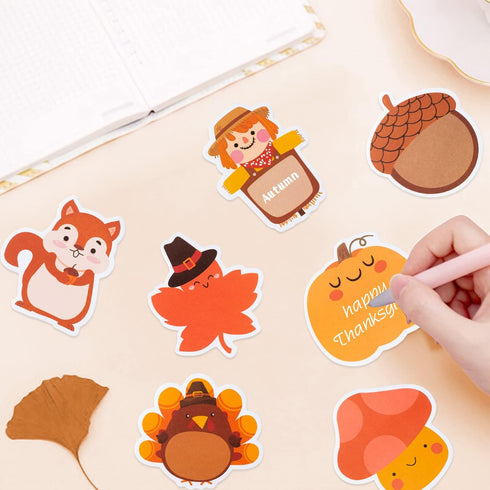 30 Pack Turkey Pumpkin Sticky Notes, Total 600 Sheets, Cute Thanksgiving Fall Animal Fox Bear Hedgehog Harvest Self Sticky Memo Pads for Office Sc...