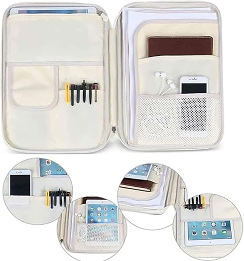 Travel Portfolio Organizer Waterproof A4 Document Bag Multifunctional Travel Note Pouch Zippered Case for Notebook, Ipad, Journals, Sketch Books(M...