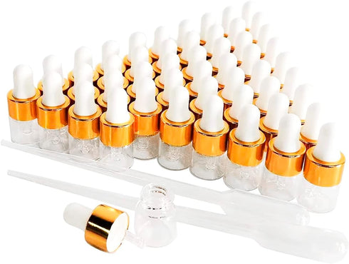 50PCS Transparent Sample Dropper Bottles, 1 ml Mini Essential Oil Dropper Bottle with 2 Plastic Droppers, Used for Travel Essential Oil, Perfume a...