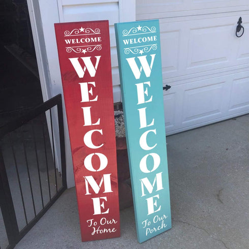 Welcome Stencils for Painting on Wood - 11 Pack Large Vertical Welcome Sign Stencil Templates for Wood Signs, Reusable Letter Stencils for Home, P...