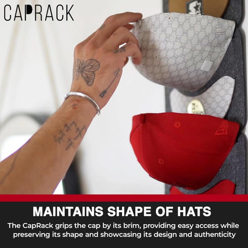 CT Design CapRack The Original Hat Organizer for Baseball Caps, Hat Rack for Wall & Storage Solution, Snapback and Fitted Holder Display, No Assem...