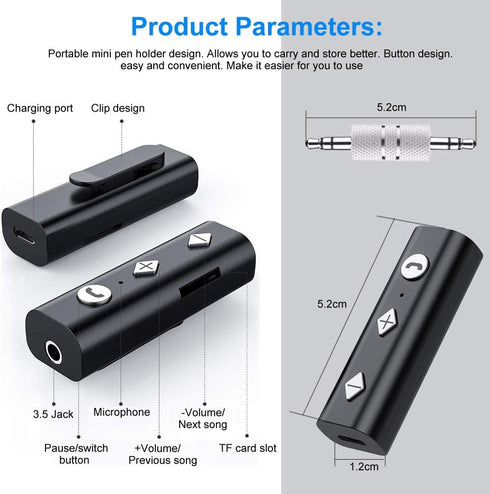 Bluetooth Aux Receiver, Mini Bluetooth 5.1 Car Adapter Portable Wireless 3.5mm Jack Audio Receiver for Car, Headphones, Home Stereo Music System, ...