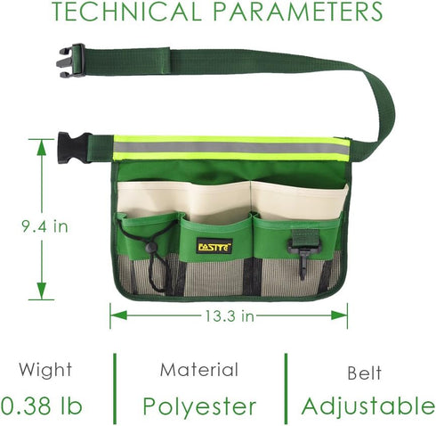 FASITE YL003F 7-POCKET Gardening Tools Belt Bags Garden Waist Bag Hanging Pouch, Green...