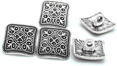 Acxico 10Pcs Square Antique Silver Floral Carved Shank Buttons Sewing Craft Metal...