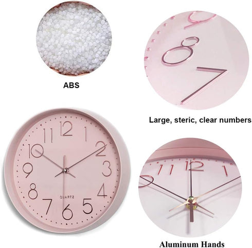 Maxspace Pink Wall Clock Silent Non-Ticking, 12in Analog Wall Clock in Battery Operated?Cute Decorative Clock for School Office Classroom Bedroom ...
