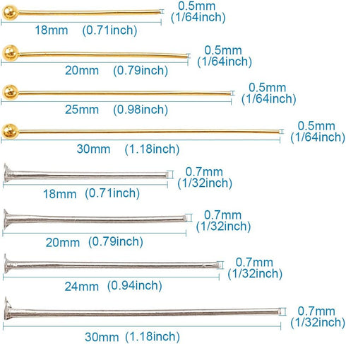 Pandahall 1600Pcs/Box Brass Ball Head Pins & Iron Flat Head Pins Set Golden & Platinum Eye Pins for Beading Jewelry Making...