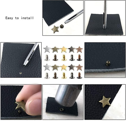 200 Sets 12MM Star Shape Leather Rivets Metal Studs Garment Rivets Hardware Accessories for Clothes Shoes Bags Belts DIY Leather Craft Supplies, 5...