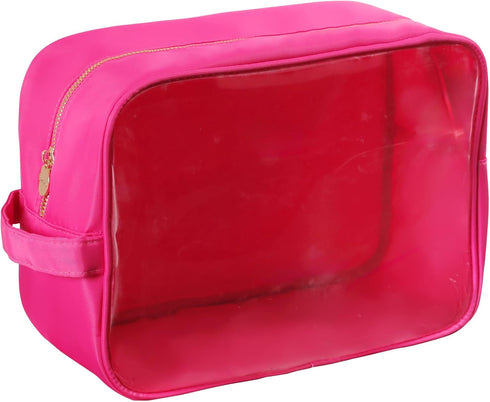 Clear Makeup Bag Preppy Stuff Bag Transparent Makeup Pouch Women Travel Clear Toiletry Bag TPU and Nylon Cosmetic Pouch (Extral-Large, HotPink)...