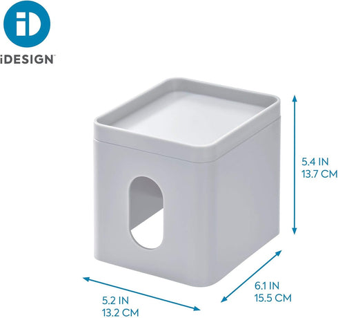 iDesign Facial Tissue Box Cover for Bathroom and Vanity Countertops The Cade Collection, 6.1" x 5.15" x 5.4", Matte Gray...