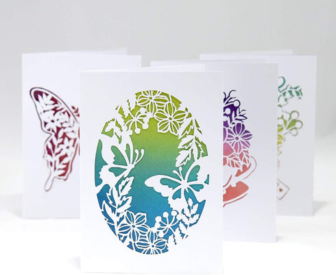 Katy Sue Adventures in Paper Cutting | Blossoms & Butterflies Cards Set | Four Stunning Ready to Cut Designs | Designed by Emma Boyes...