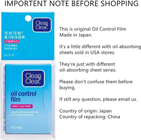 Oil Blotting Sheets For Face, Oil Control Film Same Series with Clean & Clear Oil Absorbing Facial Sheets for Oily Skin, 120 Blue+50 Pink Super Ab...