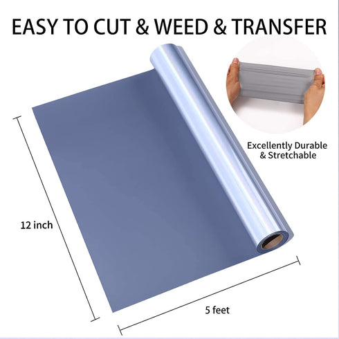 HTV Reflective Gray Vinyl Rolls Reflective Heat Transfer Silver 12Inch x 5Feet Iron On Vinyl for Cricut, T-Shirts DIY Design, Silhouette Cameo & H...