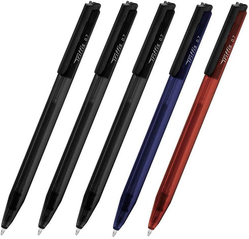Monami Trifis (Triffis) Oil-Based Ballpoint Pen 0.7mm Set of 5 Ink-Red 1, Blue 1, Black 3...