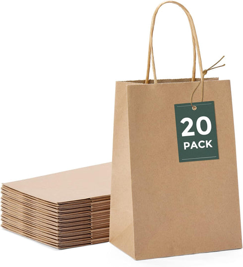GSSUSA Brown Paper Bags 5.25x3.75x8 20Pcs, Small Gift Paper Bag with Handles Bulk, Graduation Gift, Sturdy Kraft Paper, Retail Shopping Bags, Part...