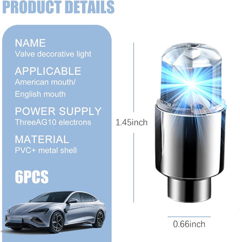6 PCS Car Hot Wheels Wheel Hub Light, American Style Flashing Breathing Light with Inner Tube Valve, Cool Lighting Modification Accessories, for M...