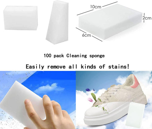 SmilePowo 100 Pack Magic Cleaning Sponges Eraser,Multi-Functional Premium Melamine Sponge Foam Cleaning Pads,Dish,Household Cleaning Sponge for Ki...