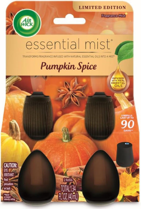 Air Wick Essential Mist Refill, 2ct, Pumpkin Spice, Fall Scent, Essential Oils, Air Freshener...