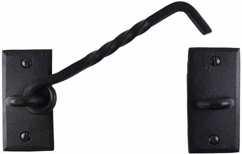 Renovators Supply Manufacturing Hook and Eye Latch 6.5 in. Black Wrought Iron Door Lock Latch/Gate Latch with Mounting Hardware...
