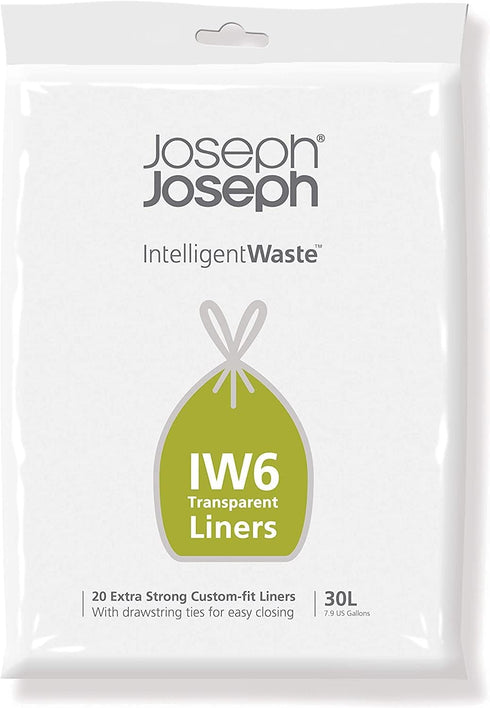 Joseph Joseph 30118 Intelligent Waste IW6 30 Liters (7.9 US Gallons) Custom-fit Extra-Strong Liners, Totem Max & Totem Pop 60L Models, 20 pcs, Tra...